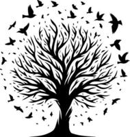 Tree with birds flying away vector