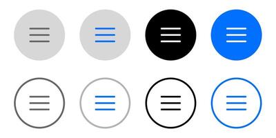 Hamburger Menu icon. Interface Design. Grey, blue and black button. vector