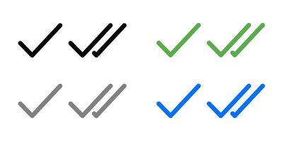 Simple double tick sign. Read message icon. Viewed message symbol. Blue and green checkmark illustration. vector