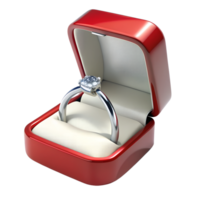 Red box with diamond ring for proposal, transparent png