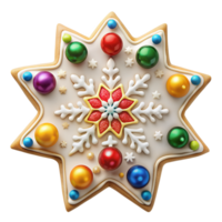 Decorative star-shaped christmas cookie with snowflake design, transparent png
