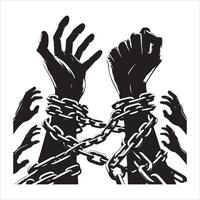 A pair of hands chained to a chain with the text words freedom , freedom silhouette vector