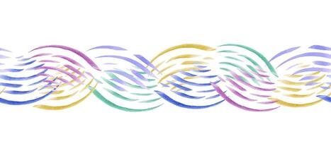 Seamless border with abstract music waves. Multicolored line art. Musical atmosphere. Watercolor cute illustration for textile, package, wrapping. vector