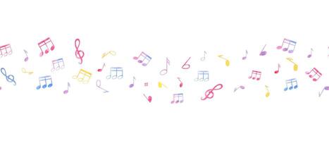 Seamless border with abstract music notes. Multicolored note symbols in wave style. Musical cute atmosphere. Watercolor illustration for textile, package, wrapping. vector
