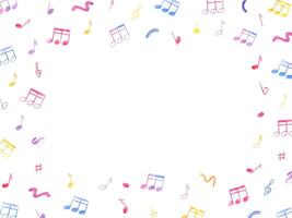 Music notes. Sound symbols in various colors. Horizontal frame with copy space for text. Audio elements, signal, voice recording. Watercolor illustration for musical school, greeting vector