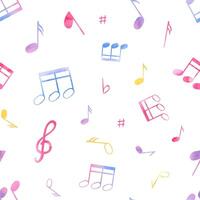 Abstract music notes. Seamless pattern. Multicolored note symbols. Musical cute atmosphere. Audio, signal, voice recording. Watercolor illustration for textile, package, wrapping vector