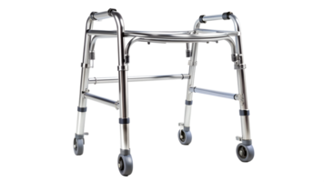 Lightweight foldable walker with wheels for elderly support isolated transparent png