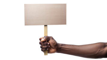 Hand with blank signboard for protest or message, transparent png