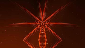 Motion background of Orange glowing lines form a star shape with small yellow dots. Suitable for digital art, festive designs, or tech concepts. video