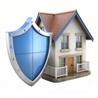 House with blue shield security concept, isolated on transparent background png