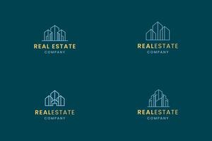 Simple logo design for a real estate company featuring modern building illustrations on a teal background vector
