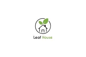 Leaf House logo featuring a minimalist design with a house and green leaves vector