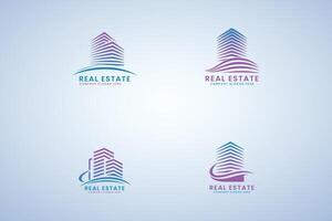 Modern real estate logo design showcasing four variations on a light blue background vector
