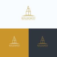 Logo design for a luxury real estate company featuring a stylized building in gold and minimalistic colors vector