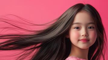A little girl giggles happily while her hair sways gracefully in the breeze photo