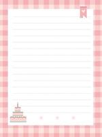 Recording page template in soft pink color with a birthday cake vector