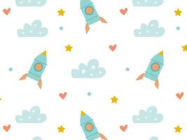 cute pattern with a space rocket for a boy on a white background vector