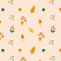 nice autumn background with leaves, mushrooms and acorns vector