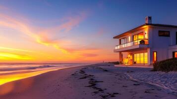 Soft waves lap at the shore as the sunset paints the sky with vibrant colors photo