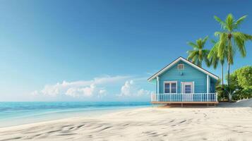 A serene beachfront cottage surrounded by swaying palms and soft sand photo