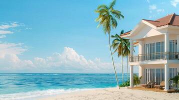 Sunny beachside retreat surrounded by lush palms and tranquil ocean waves photo