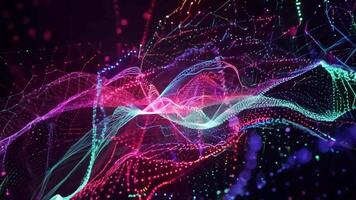 Pulsing neon particles form intricate, ever-changing patterns. video