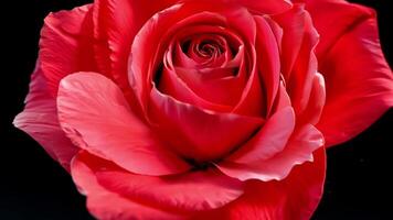 Red rose petals explosion isolated on black background video