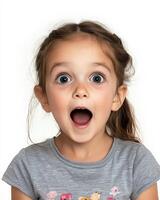 A girl shows delight and amazement, showcasing her vibrant energy and joy photo
