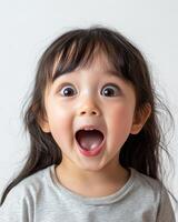 A delighted child exclaims with joy, showcasing their infectious happiness photo