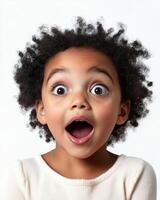 A child beams with excitement and amazement, eyes wide in delight photo