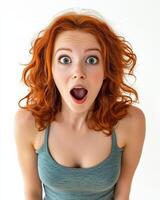 Her wide eyes and open mouth capture a moment of genuine surprise photo