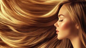 A model exudes elegance with her smooth, flowing hair in a bright setting photo