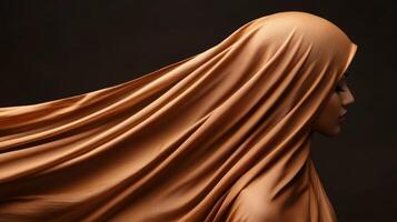 Elegant hijab billows softly as the woman moves, capturing a serene moment photo