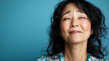 The model shares a joyful expression, radiating warmth and charm photo