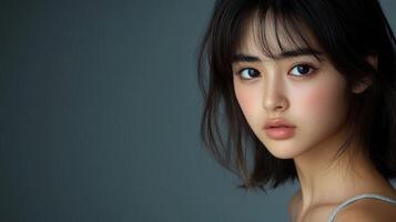 A young Japanese model conveys deep emotion with her expressive gaze photo