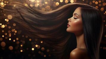 A woman with beautiful hair enjoys a moment of elegance and style photo