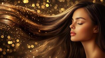 A chubby young model exudes elegance with her flowing hair and serene expression photo