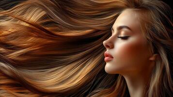 A model with stunning hair captivates with elegance and grace photo