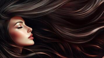 A stunning model showcases her graceful hair while posing elegantly photo
