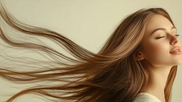 The model exudes confidence while letting her hair cascade gracefully photo