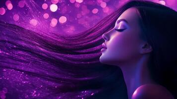 The model showcases her stunning features in a captivating swirl of color photo