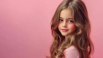 A young girl radiates joy with her flowing hair and playful smile photo