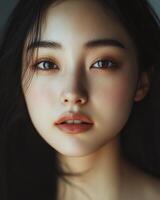 Soft light enhances the natural beauty and allure of the model's features photo