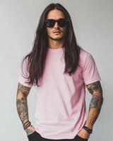 A handsome model presents a blank t-shirt with confidence and flair photo