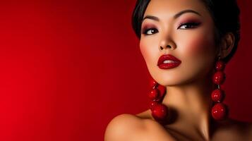 Elegance radiates as she showcases bold makeup and stunning accessories photo