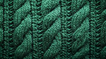 The detailed texture of a rich green cable knit warms the heart photo