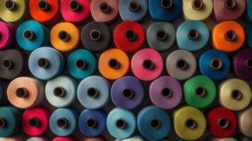 Colorful spools of thread neatly organized, ready for creative crafting projects photo