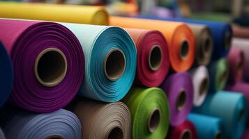 A variety of colorful fabric rolls displayed for creative inspiration and crafting photo
