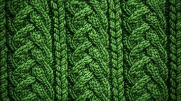 Vibrant green yarn intricately woven into a cozy knitted fabric design photo