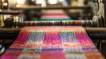 Artisans craft stunning textiles with intricate patterns and vivid colors photo